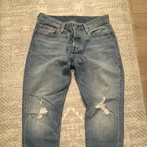 Levi 501 Light Blue Distressed Jeans